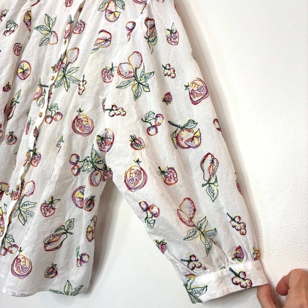 Anthropologie Pilcro Bella Fruit Embroidered Blouse Size XL White Boho - Picture 7 of 11